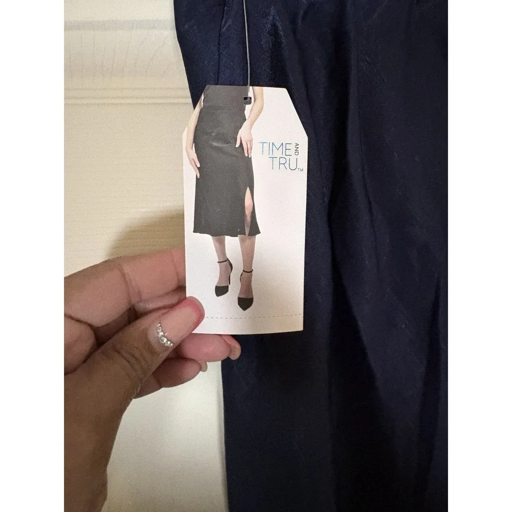 Satin Midi Skirt XXL (20) Navy Elastic Waist A-Line goth witchy work‎ special